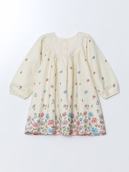 Bisiklet Yaka ?i?ekli Gabardin K?z Bebek Elbise
