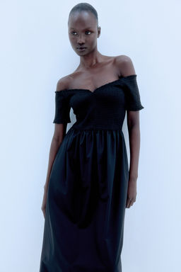 Vestido off-the-shoulder con cuerpo nido de abeja - H&m фото 2
