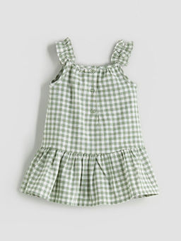 Bisiklet Yaka Ekose Desenli K?z Bebek Elbise