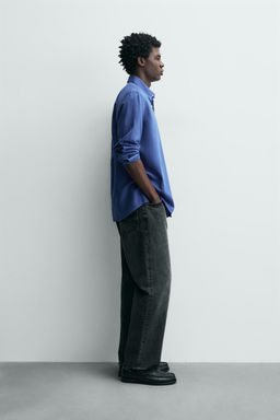 CAMISA REGULAR FIT LINO - ALGOD?N / Azul?n - Zara фото 4