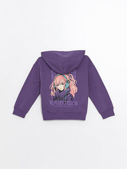 Kap??onlu Bask?l? Uzun Kollu K?z ?ocuk Sweatshirt - Waikiki фото 3