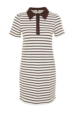Kahverengi Beyaz Cizgili Polo Yaka A Kesim/Can Form Orme Elbise TWOSS24EL00023 - Trendyolmilla фото 7