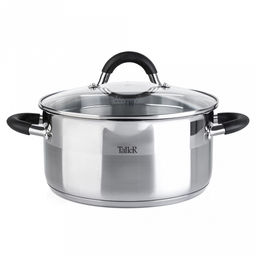 Кастрюля из нержавеющей стали "Ковентри" 4л, д22см, h11см, 0,6мм, дно s2,8мм, полировка внешняя комбинированная, внутренняя матовая, стеклянная жаропрочная крышка, обод крышки металлический, пароотвод, ручки с силиконовыми вставками, мерная шкала, цв