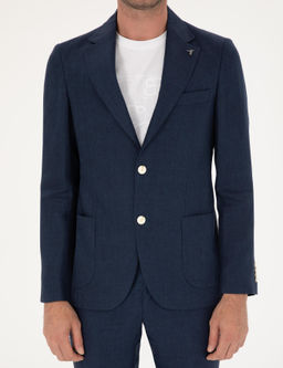 Lacivert Slim Fit %100 Keten Ceket
