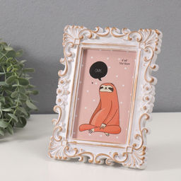 Фоторамка для фото 10?15 см Розочки и завитки роза, пластик, белая с золотом, 20.5?15.5 см