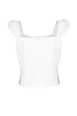 Ekru Fitted/Vucuda Oturan Pamuklu Crop Dokuma Bluz TWOSS24BZ00317 - Trendyolmilla фото 7