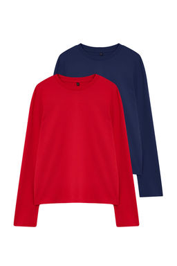 TRENDYOLMILLA Siyah-Gri 2li Paket %100 Pamuk Bisiklet Yaka Regular/Normal Kesim Orme T-Shirt TWOAW25TS00001 фото 6