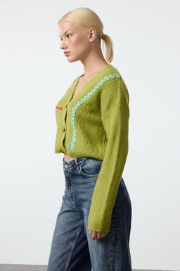 Yesil Crop Yumusak Dokulu Nak?s Detayl? V Yaka Triko H?rka TWOAW25HI00288 - Trendyolmilla фото 2