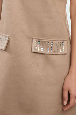 Vizon Bisiklet Yaka Tas Detayl? Shift/Duz Mini Suet Orme Elbise TWOAW24EL00523