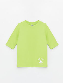 Bisiklet Yaka Bask?l? K?sa Kollu Erkek ?ocuk Y?zme Giyim ?st