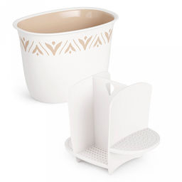 Подставка для столовых приборов пластмассовая "Эстетика" 19,5х13,5х13,5см, бело-бежевый (Россия)