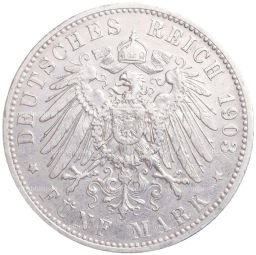 Монета 5 марок 1903 года D Германия (Бавария)