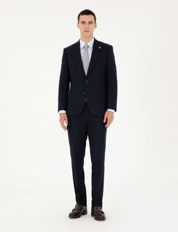 Lacivert Slim Fit _izgili Tak_m Elbise