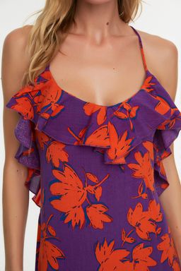 TRENDYOLMILLA Siyah Maxi Dokuma Volanl? Plaj Elbisesi TBESS19WY0004 фото 9