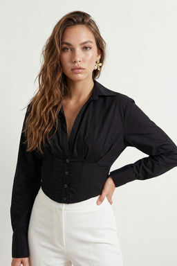 TRENDYOLMILLA Siyah Crop Astarl? Korse Detayl? Dokuma Poplin Gomlek TPRAW23GO00004 фото 18