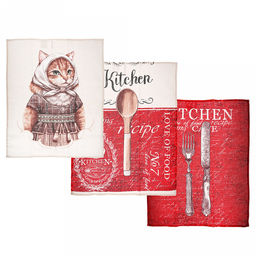 Полотенце кухонное 50х60см "Kitchen & Marfa", набор 3шт, рогожка 156г/м2, хлопок 100%, на картоне, "Домашняя мода" (Россия)