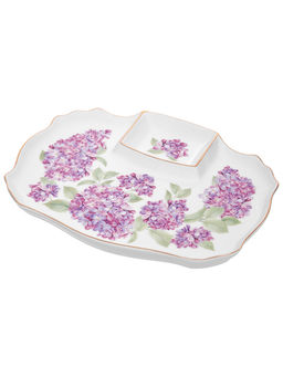 Блюдо д/шашлыка 27*20,5*2,5 см "Сирень" с соусницей, фарфор NEW BONE CHINA