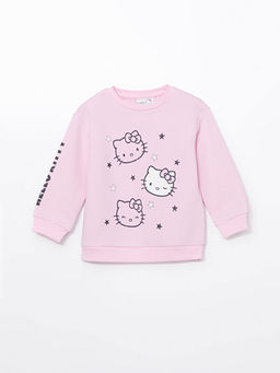 Bisiklet Yaka Hello Kitty Bask?l? K?z ?ocuk Kal?n Sweatshirt