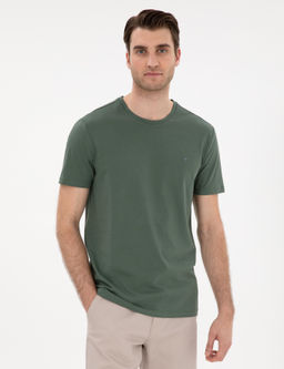 Haki %100 Pamuk Slim Fit Bisiklet Yaka Basic Ti__rt