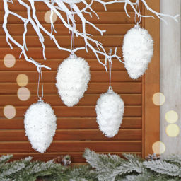 Цена за 2 шт. Ёлочные игрушки "Морозный иней" ШИШКА 7 см (набор 4 шт), Белый