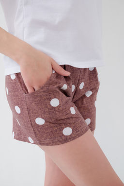 Пижама женская из футболки и шорт из кулирки Алиса горох бордо