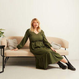 Платье женское миди MIST plus-size, зелёное, размер 54