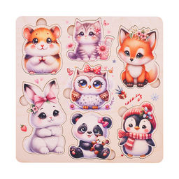 Пазл вкладыш деревянный Няшки милашки цветной