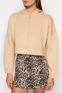 TRENDYOLMILLA Ekru Basic Fermuarl? Kapusonlu Crop Kal?n Ici Polarl? Orme Sweatshirt TWOAW20SW0660  фото 4