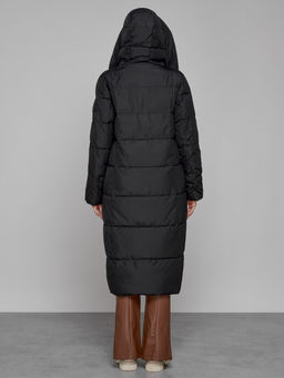 Пальто утепленное с капюшоном зимнее женское черного цвета 13363Ch - Visdeer фото 4