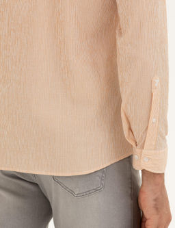 Оранжевая рубашка узкого кроя из смесового хлопка в полоску - Cacharel фото 7