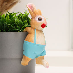 Фигурка для флорариума Зайчишка с розой, декор на кашпо, 17?7?7 см