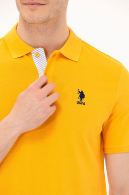 Мужская желтая базовая футболка с воротником поло - U.s. polo assn фото 8