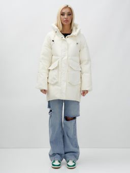 Куртка летучая мышь женская с капюшоном зимняя бежевого цвета 9617B - Mtforce фото 2