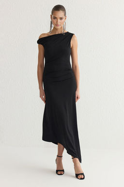 TRENDYOLMILLA Siyah Asimetrik Yaka Orme Elbise TPRSS25EL00102  фото 2