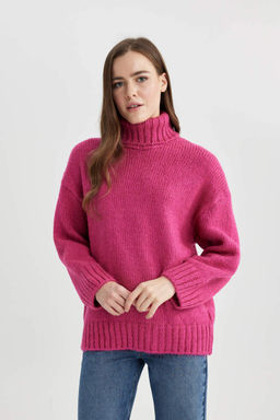 Свитер-туника с высоким воротником оверсайз - Defacto фото 3