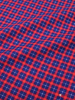 Фланель Синяя клетка на красно-малиновом, СОРТ2, ш.1.5м, хлопок-100%,180гр/м.кв