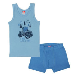 CAK 3515 Комплект для мальчика (майка, трусы-боксеры), голубой-синий
