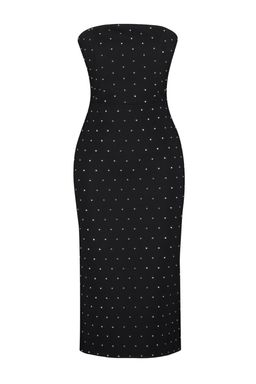 TRENDYOLMILLA Siyah Vucuda Oturan Astarl? Parlak Tasl? Dokuma S?k Abiye Elbise TPRSS23EL00476 фото 7