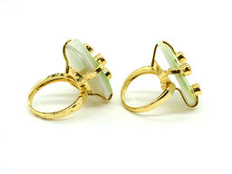 Кольцо с перламутром капля 23*30мм цв.зеленый