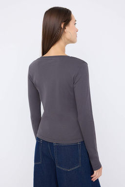 Teen Antrasit Bask?l? Fitted/Vucuda Oturan Orme Bluz TWOAW25BZ00126