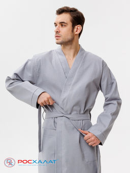 Мужской вафельный халат с планкой серый В-03 (20) - Росхалат фото 8