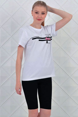 Арт. 5728 Костюм с велосипедками 42-50 (5 шт) Цвет:верх- белый, низ- черный