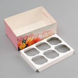 Цена за 5 шт. Коробка для 6 капкейков с прозрачной крышкой, С праздником 8 марта, 23?16?10 см