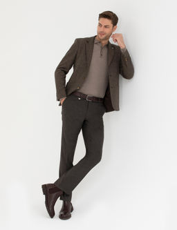 Kahverengi Y_n Kar___ml_ Slim Fit Ceket