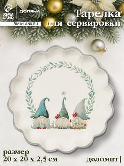 Тарелка сервировочная новогодняя Доляна Домашние гномики, d=20 см, доломит, белая  фото 5