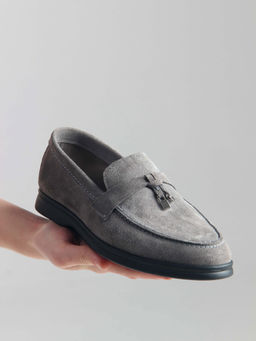 Лоферы туфли 170.2614bl. Серый замок замша