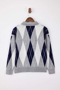 Gri Baklava Desenli Genis Kal?p Triko Kazak TWOAW26KZ00299