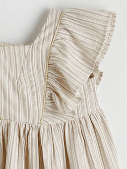 Kare Yaka ?izgili F?rf?rl? K?z ?ocuk Arm?rl? Elbise