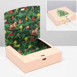 Коробка складная двухсторонняя Новогодняя ёлка, 20 18 5 см, БЕЗ ЛЕНТЫ
