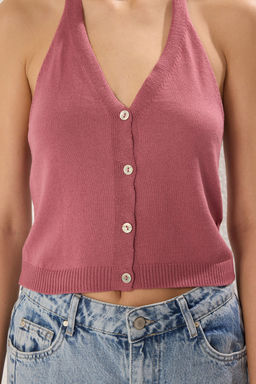 Trendyolmilla Gul Kurusu Crop Pamuklu Boyundan Baglamal? Triko Ince Bluz TWOSS25BZ00361
